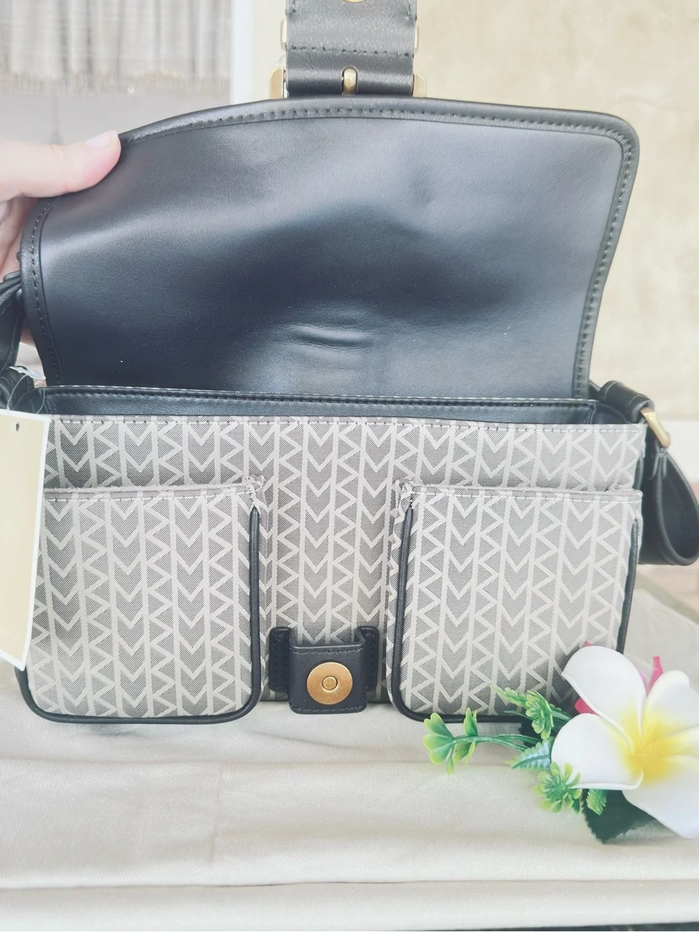 MICHAEL KORS ~ Signature Brown and Cream Shoulder Bag w/Brass Hardware